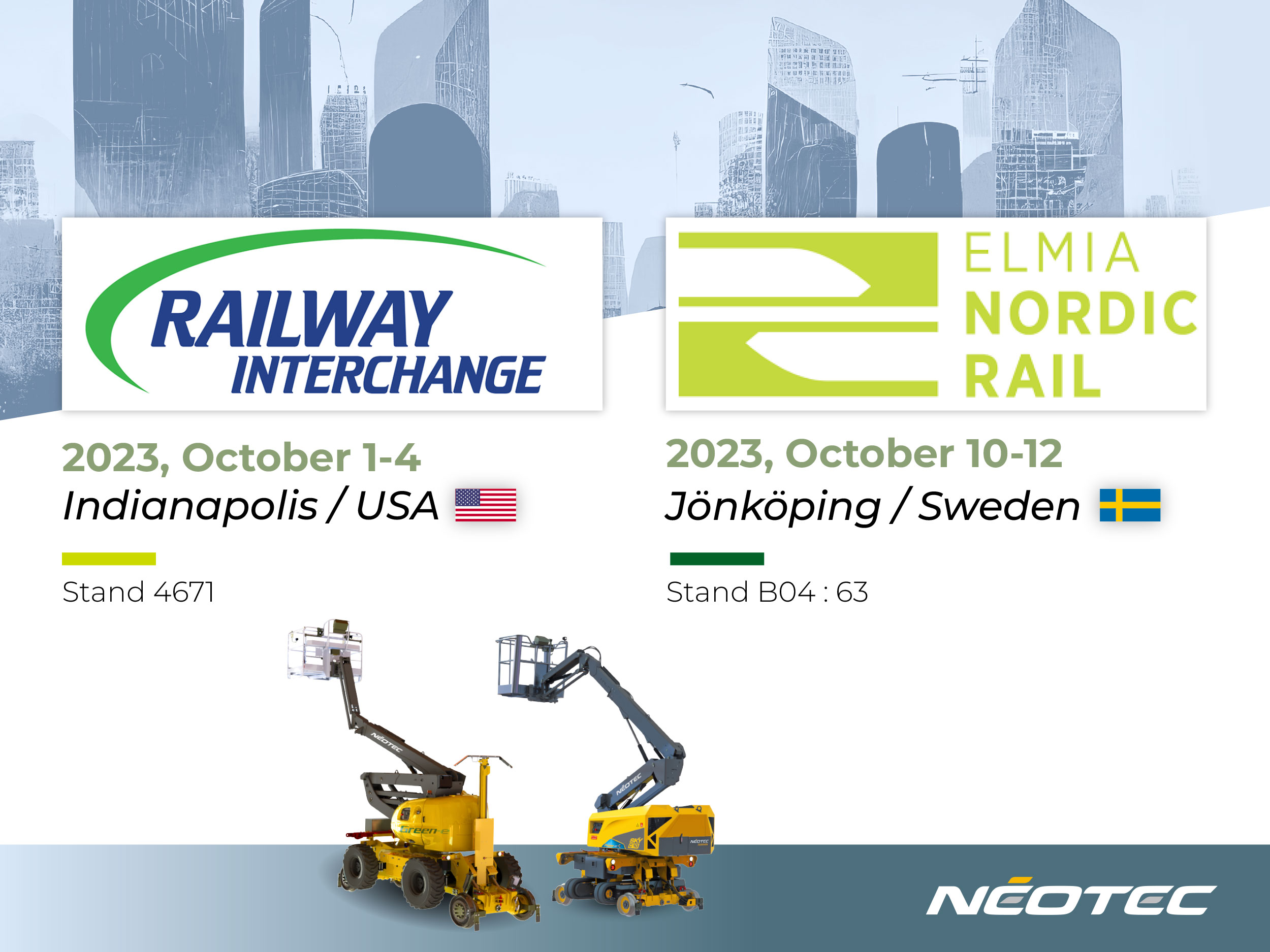 Next October, come and visit NEOTEC at RAILWAY INTERCHANGE & ELMIA NORDIC RAIL 2023